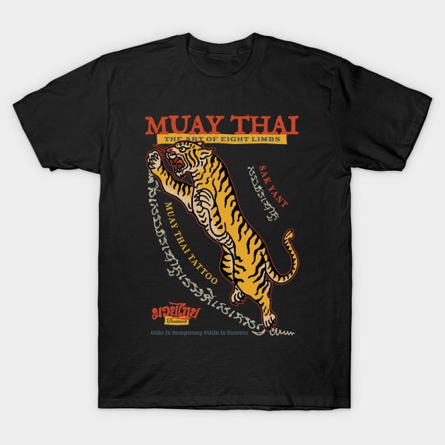 Vintage Tiger Muay Thai Tattoo T-Shirt by KewaleeTee